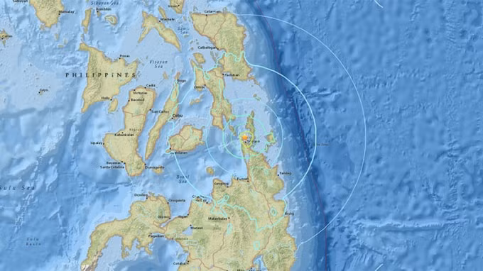 Trận động đất mạnh 6,7 độ richter vừa xảy ra ở phía nam thủ đô Malina của Philippines nhưng không có cảnh báo sóng thần - Ảnh: USGS