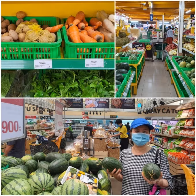 Trên kệ hàng các siêu thị dồi dào lương thực, thực phẩm phục vụ người dân. Ảnh: Thái Sơn