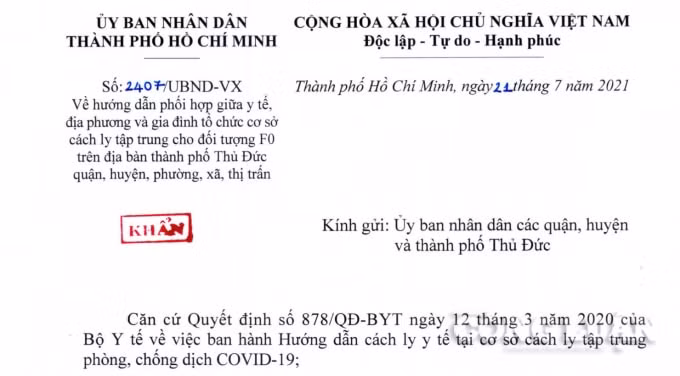 Văn bản hướng dẫn của UBND TP. HCM.