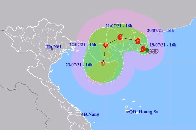 Vị trí và hướng di chuyển của bão số 3. Ảnh: NCHMF