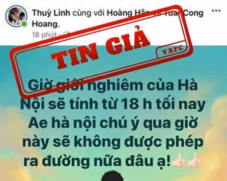 Facebooker “Thùy Linh” đăng tải thông tin “Giờ giới nghiêm của Hà Nội sẽ tính từ 18h tối nay”
