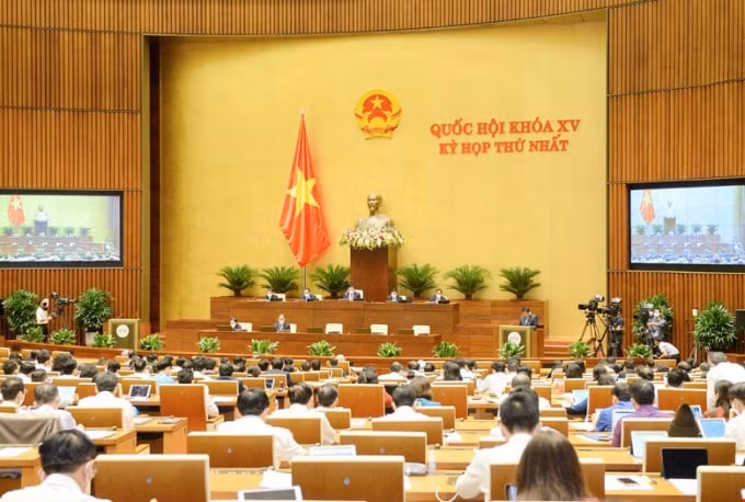 Quang cảnh phiên họp của Quốc hội khóa XV sáng nay.