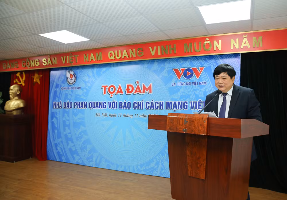 Tổng Giám đốc Đài Tiếng nói Việt Nam Nguyễn Thế Kỷ phát biểu tại tọa đàm. Ảnh: Sơn Hải