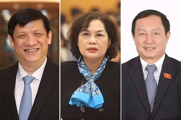 Nhân sự được giới thiệu làm Bộ trưởng, trưởng ngành mới gồm (từ trái qua): ông Nguyễn Thanh Long, bà Nguyễn Thị Hồng và ông Huỳnh Thành Đạt