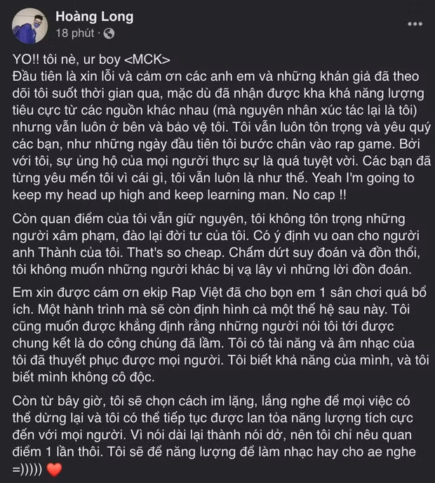 Chia sẻ của MCK giữa đêm