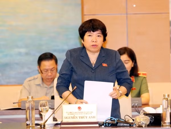 Chủ nhiệm Ủy ban Về các vấn đề xã hội của Quốc hội Nguyễn Thúy Anh trình bày báo cáo tại phiên họp. Ảnh: TTXVN