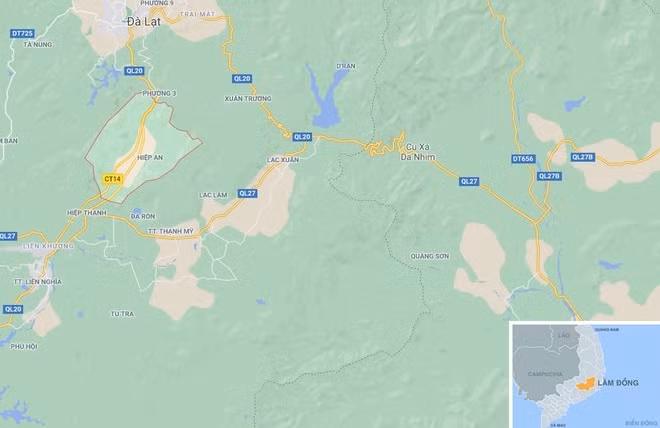 Xã Hiệp An, huyện Đức Trọng, nơi xảy ra vụ hỏa hoạn. Ảnh: Google Maps
