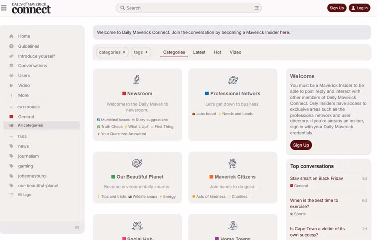 Ảnh chụp màn hình trang Daily Maverick Connect.