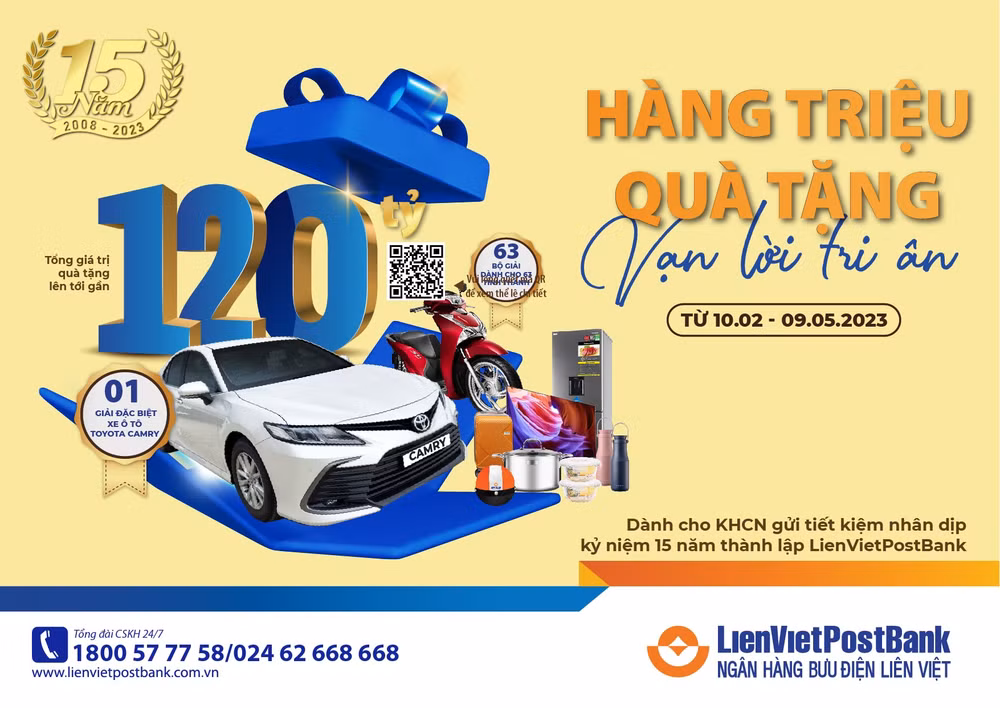 lienvietpostbank danh gan 120 ty dong qua tang cho kh gui tiet kiem nhan ky niem 15 nam thanh lap hinh 1