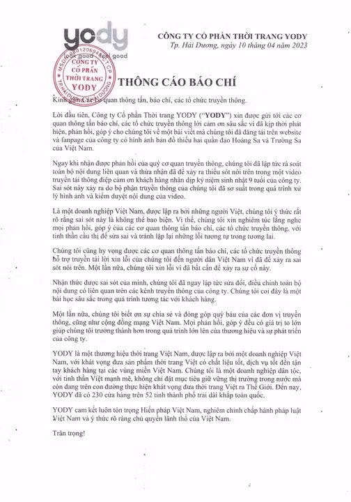 yody xin loi vi dang tai hinh anh thieu hai quan dao hoang sa va truong sa cua viet nam hinh 2