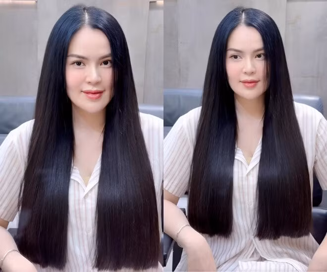 Hoa hậu Phương Lê khoe mái tóc đen dày bồng bềnh.