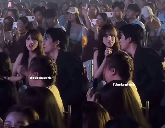 Quốc Anh và Tiểu Vy trò chuyện rôm rả, ăn ý. (Ảnh từ TikTok Chấn động showbiz)