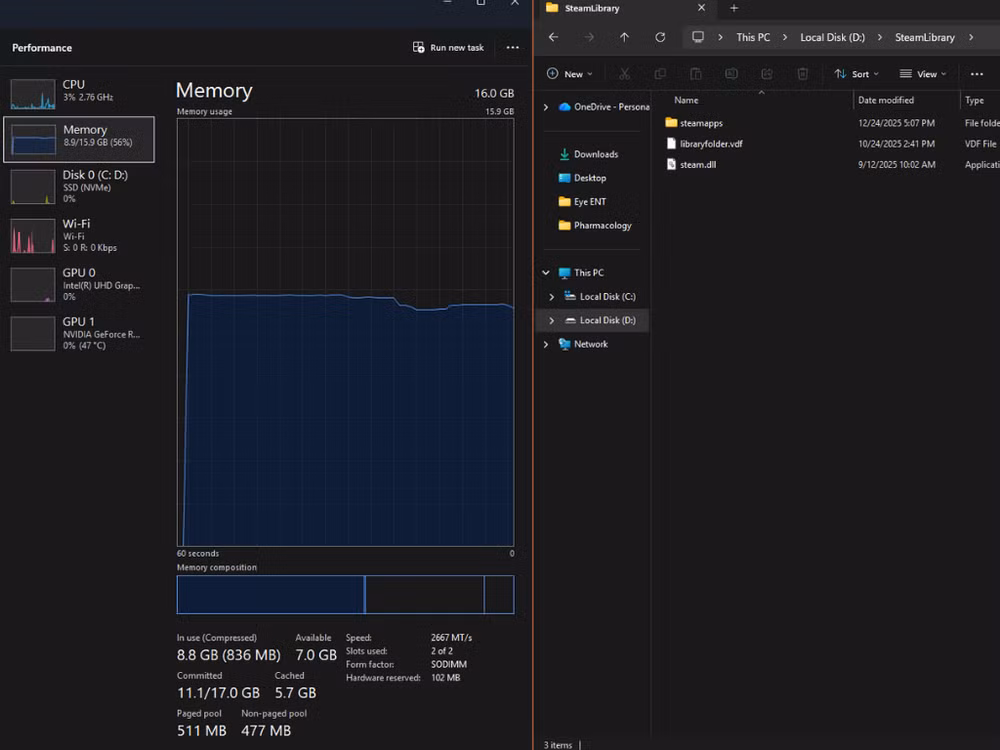 Trình quản lý Task Manager trên Windows 11 hiển thị cùng File Explorer