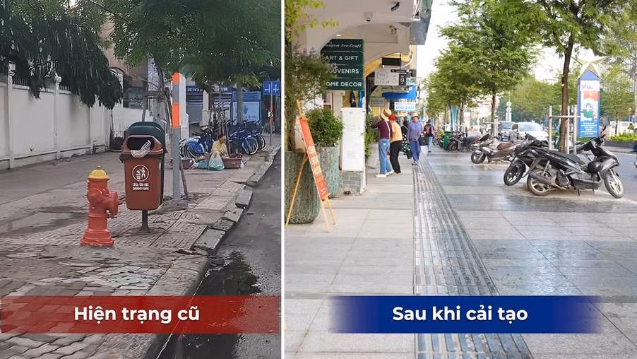 Vỉa hè 2 bên đường Lê Lợi đã được lát đá granite đồng bộ với cảnh quan chung.