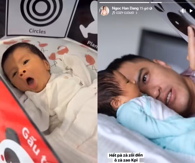 Ông xã Ngọc Hân chăm sóc con trai đầu lòng