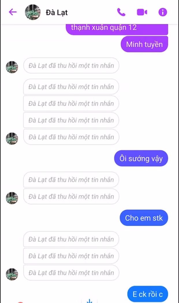 Sau khi nhận chuyển khoản tiền hàng, đối tượng đã chặn hết liên lạc với người mua, xóa những tin nhắn cũ đã trao đổi - Nguồn: NVCC.