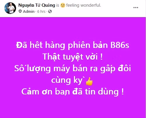 CEO Bkav Nguyễn Tử Quảng cám ơn người tiêu dùng vì đã tin tưởng ủng hộ sản phẩm Bphone mới ra mắt.