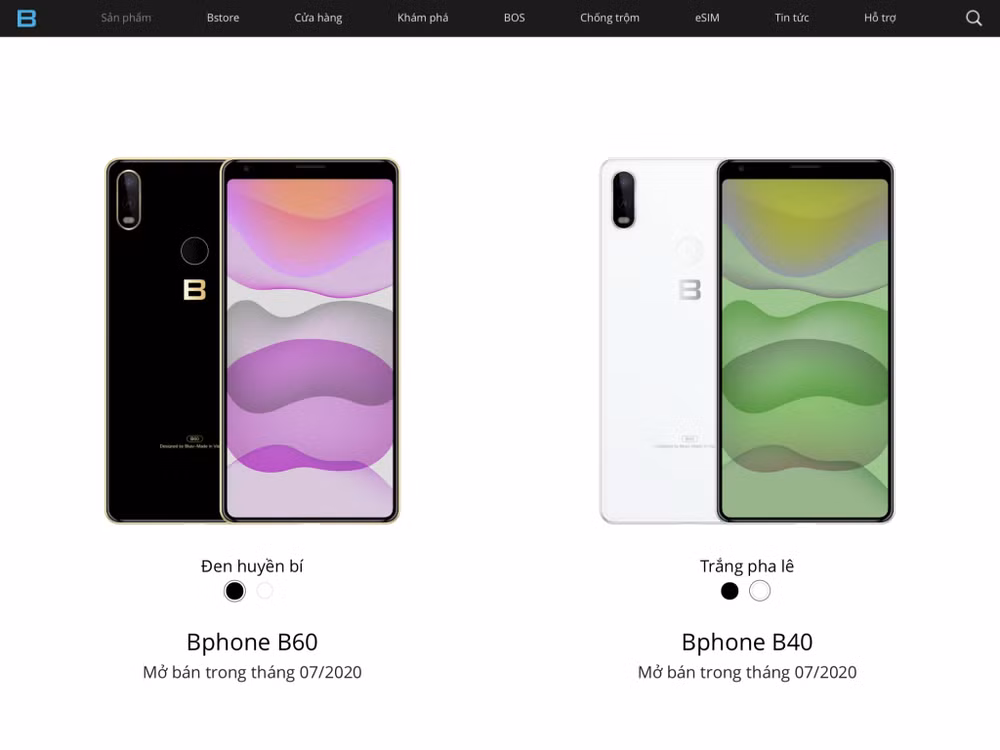 Trên trang chủ của hãng, B40 và B60 được ghi là “Mở bán trong tháng 7/2020”.