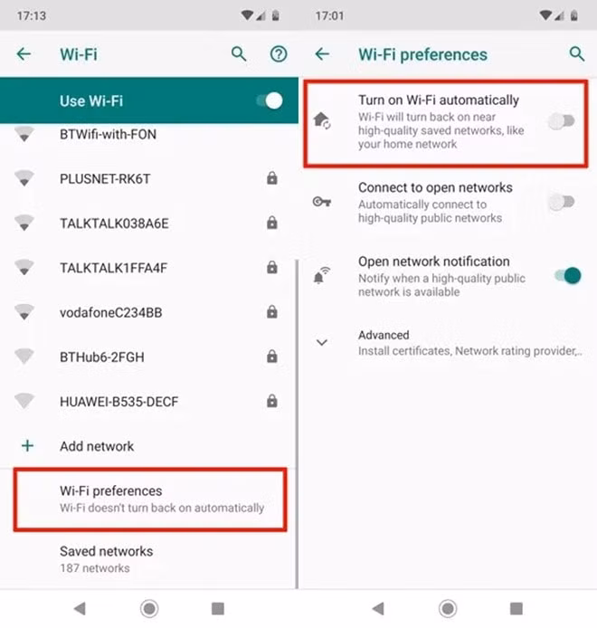 Vô hiệu hóa tính năng Wi-Fi tự động bật trên Android. Ảnh minh họa.