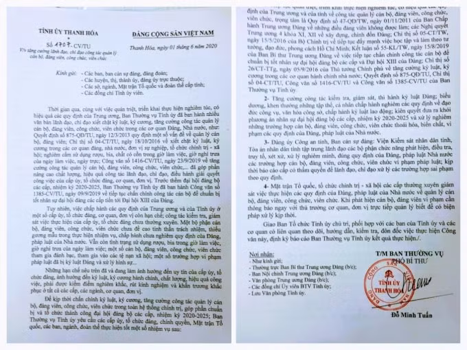 Tỉnh ủy Thanh Hóa có công văn về việc tăng cường lãnh đạo, chỉ đạo quản lý cán bộ, đảng viên, công chức, viên chức