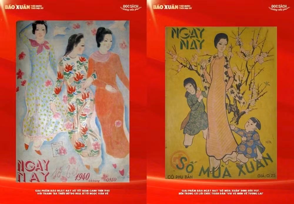 Giai phẩm Báo Ngày Nay số Tết năm Canh Thìn 1940 (bên trái) và Giai phẩm Báo Ngày Nay “Số Mùa xuân” Đinh Sửu 1937 được trưng bày tại sự kiện. 