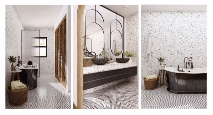 Khu vực nhà tắm, gian bếp thường cẩn gạch mosaic vì có&nbsp;khả năng chịu axit, chống thấm nước và mài mòn tốt.
