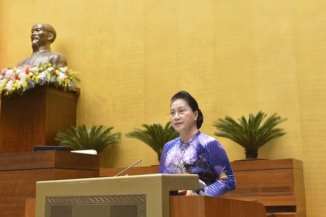 Chủ tịch Quốc hội Nguyễn Thị Kim Ngân phát biểu tại buổi gặp mặt Đoàn đại biểu dự Đại hội biểu dương các mô hình học tập toàn quốc.