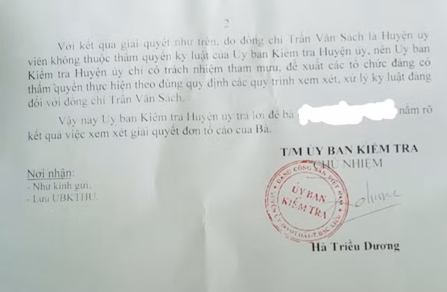 Thông báo của Ủy ban Kiểm tra Huyện ủy Đông Hải đề nghị kỷ luật Đảng đối với ông Sách.
