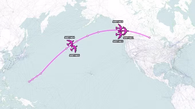 Tổ chức “Theo dõi máy bay trực tuyến AirplaneSpots” báo cáo sự di chuyển của 5 máy bay ném bom B-52H Stratofortress từ căn cứ không quân Andersen hôm thứ Năm