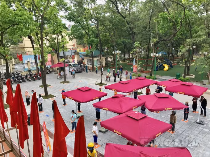 Rất đông người dân xếp hàng ngay ngăn đến nhận gạo miễn phí