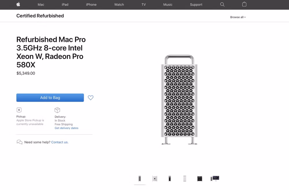 Mac Pro 2019 hàng Refurbished sẽ rẻ hơn so với hàng mới khoảng 15%.
