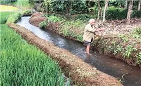 Già làng Đôih bên mương nước do mình khởi xướng đào