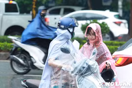 Phụ huynh "đội mưa" đưa con đi thi môn cuối của kỳ thi lớp 10 công lập Hà Nội