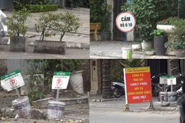 Hà Nội: "Vô tư" đặt chướng ngại vật, dựng cọc cấm đỗ xe