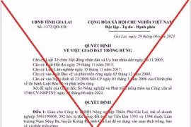 Văn bản của Chủ tịch tỉnh Gia Lai về việc giao hàng trăm ha đất trồng rừng là giả mạo