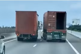 Bắt tạm giam 2 tài xế xe container lạng lách, chèn ép nhau trên cao tốc