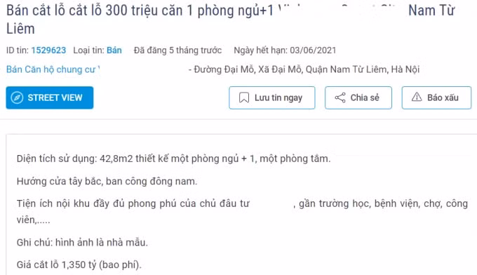 can ho dien tich nho cat lo 300 trieu dong mai khong co nguoi mua hinh 2