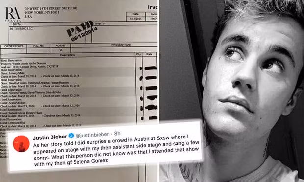 Justin Bieber chia sẻ bằng chứng không ở lại khách sạn Four Seasons năm 2014