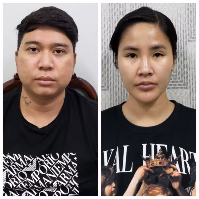 Hai đối tượng Nguyễn Đỗ Thanh Thanh và Lê Đăng Huy tại cơ quan điều tra. Ảnh: TL.
