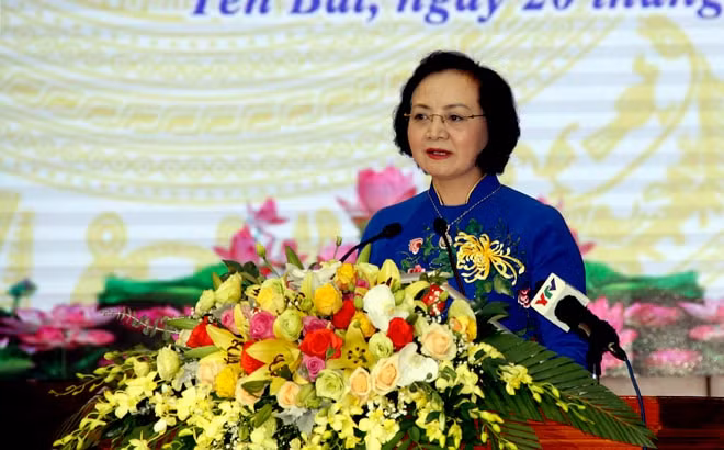 Bí thư Tỉnh ủy Phạm Thị Thanh Trà phát biểu tại buổi gặp mặt(ảnh: baoyenbai).