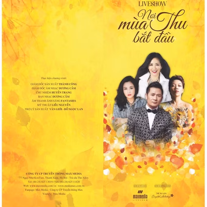 Liveshow “Nơi mùa thu bắt đầu” diễn ra lúc 20h tối 9/8, tại Cung Văn hóa Lao động Hữu nghị Việt - Xô, Hà Nội.