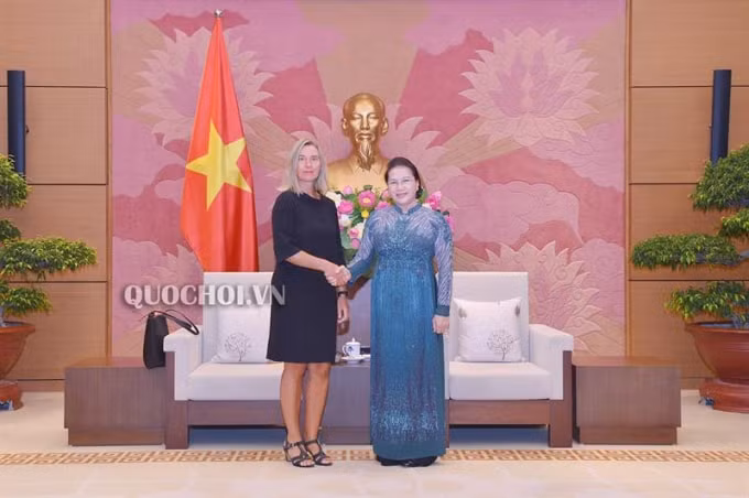 Chủ tịch Quốc hội Nguyễn Thị Kim Ngân đón tiếp Phó Chủ tịch Ủy ban châu Âu, Đại diện cấp cao của EU về chính sách đối ngoại và an ninh Federica Mogherini.