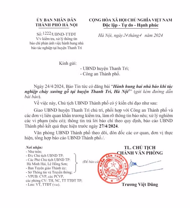 chu tich ubnd tp ha noi chi dao lam ro va xu ly nghiem vu hanh hung phong vien o thanh tri hinh 1