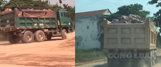 Những chiếc xe trọng tải lớn được cơi nới thùng thành, quá khổ, quá tải, chở đất từ các mỏ của khu dân cư Chúc Thôn che chắn sơ sài hoặc không che chắn tàn phá các tuyến đường qua khu dân cư Bích Động, Lôi Động, phường Cộng Hòa, TP Chí Linh. Ảnh: cắt từ video