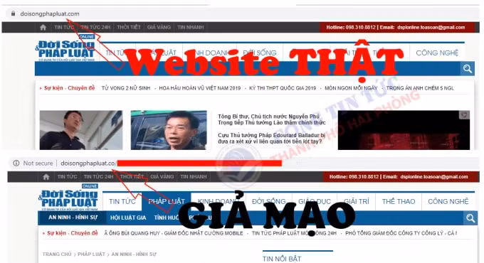 Tên miền doisongphapluat.co giả mạo Trang thông tin điện tử tổng hợp của Báo Đời sống và Pháp luật.