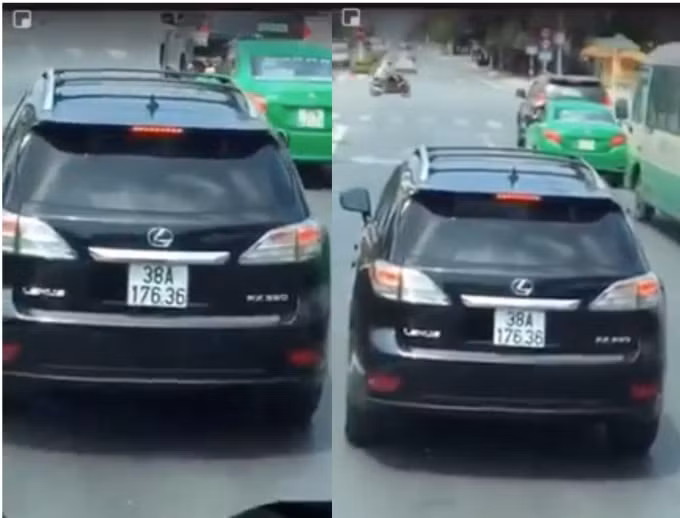 Xe Lexus mang BKS 38A - 176.36 chặn đầu xe chữa cháy. Ảnh cắt từ Clip