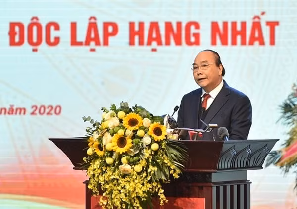 Thủ tướng Nguyễn Xuân Phúc phát biểu tại Lễ kỷ niệm 75 năm ngày truyền thống ngành Kế hoạch và Đầu tư. Ảnh: VGP