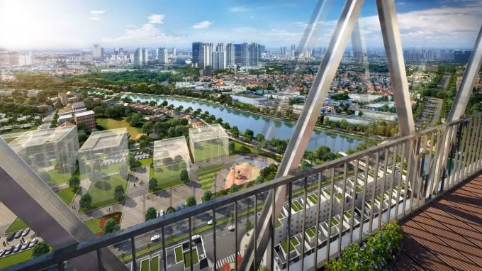 Không gian ngắm cảnh lý tưởng từ cầu kính tại tầng 33 cùng tầm view của những căn hộ 4 ngủ