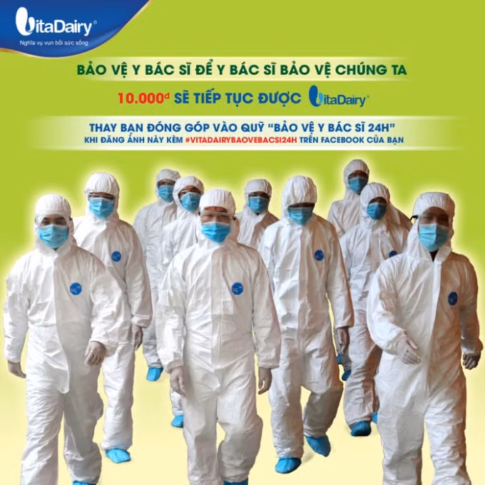 Đăng hình ảnh này kèm&nbsp;#VitaDairybaovebacsi24h hoặc #Baovebacsi24h ở chế độ công khai, VitaDairy thay bạn đóng góp 10.000 đồng vào quỹ “Bảo vệ y bác sĩ 24h”.