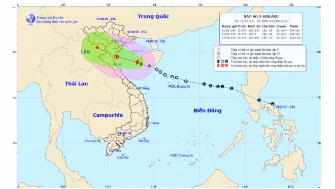 Dự báo đường đi của bão số 2
